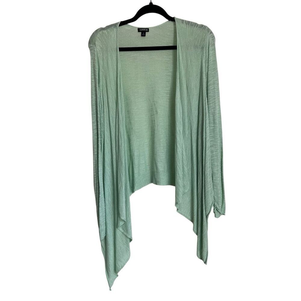 Torrid Cardigan Sweater Womens Size 2 Green Knit Lightweight Open Drape Front